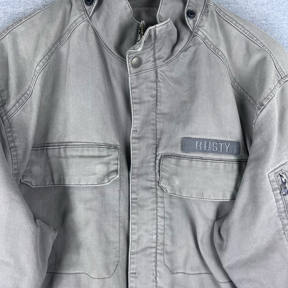 Vintage‎ Rusty Surfboards Brand Jacket Size L Military Style Surf Skate Sherpa
